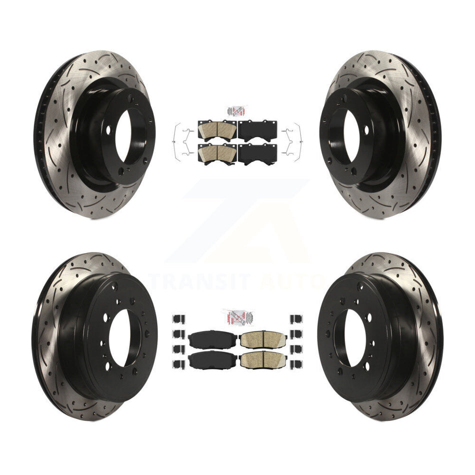 Front Rear Ceramic Pad Drilled Slot Brake Rotor Kit For Toyota Tundra Sequoia Lexus LX570 KDA-101768