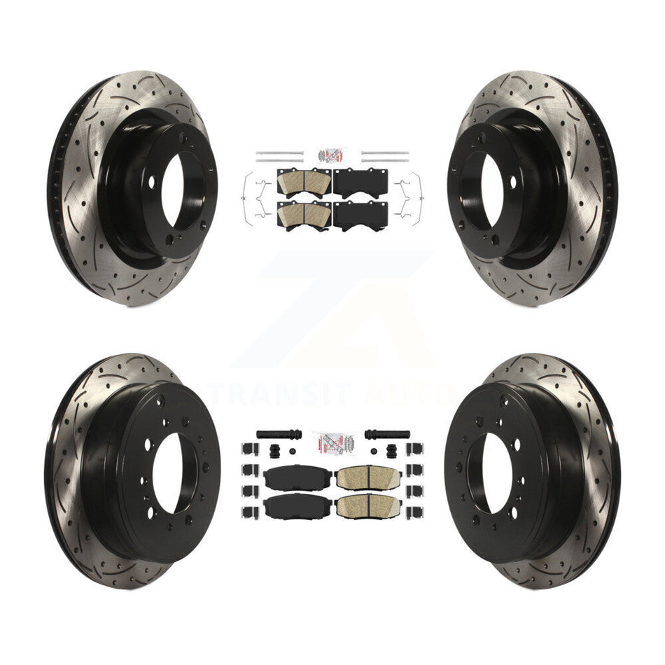 Front Rear Ceramic Pad Drilled Slot Brake Rotor Kit For Toyota Tundra Sequoia Lexus LX570 KDA-101771
