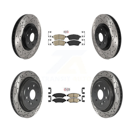 Front Rear Ceramic Pad Coated Drill Slot Disc Brake Rotors Kit For Cadillac SRX Saab 9-4X KDA-101778