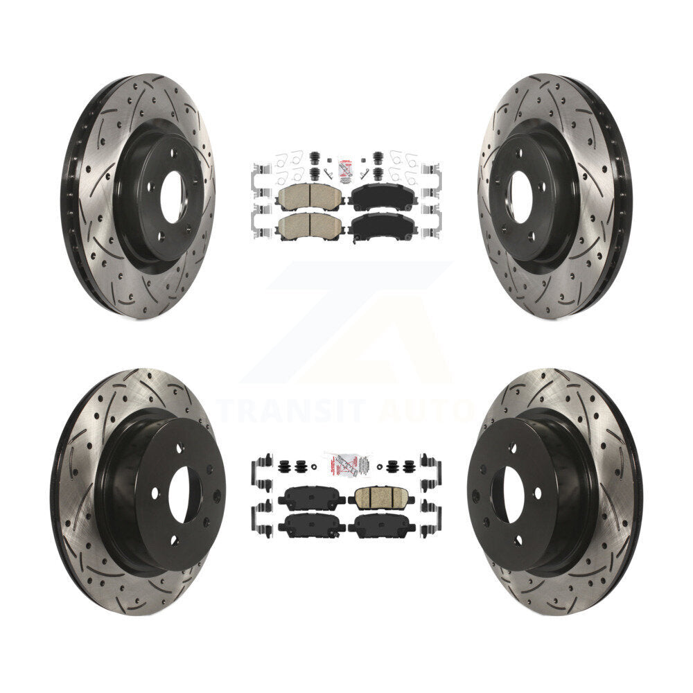 Front Rear Ceramic Pad Coated Drill Slot Disc Brake Rotor Kit For 2016-2017 INFINITI QX50 KDA-101787