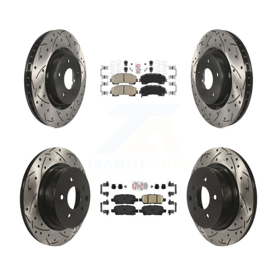 Front Rear Ceramic Pad Coated Drill Slot Disc Brake Rotor Kit For 2016-2017 INFINITI QX50 KDA-101787