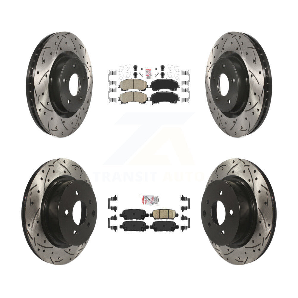 Front Rear Ceramic Pad Coated Drill Slot Disc Brake Rotor Kit For 2016-2017 INFINITI QX50 KDA-101788