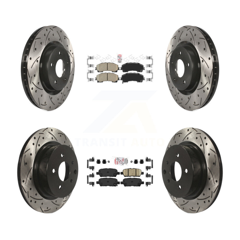 Front Rear Ceramic Pad Coated Drill Slot Disc Brake Rotor Kit For 2016-2017 INFINITI QX50 KDA-101789