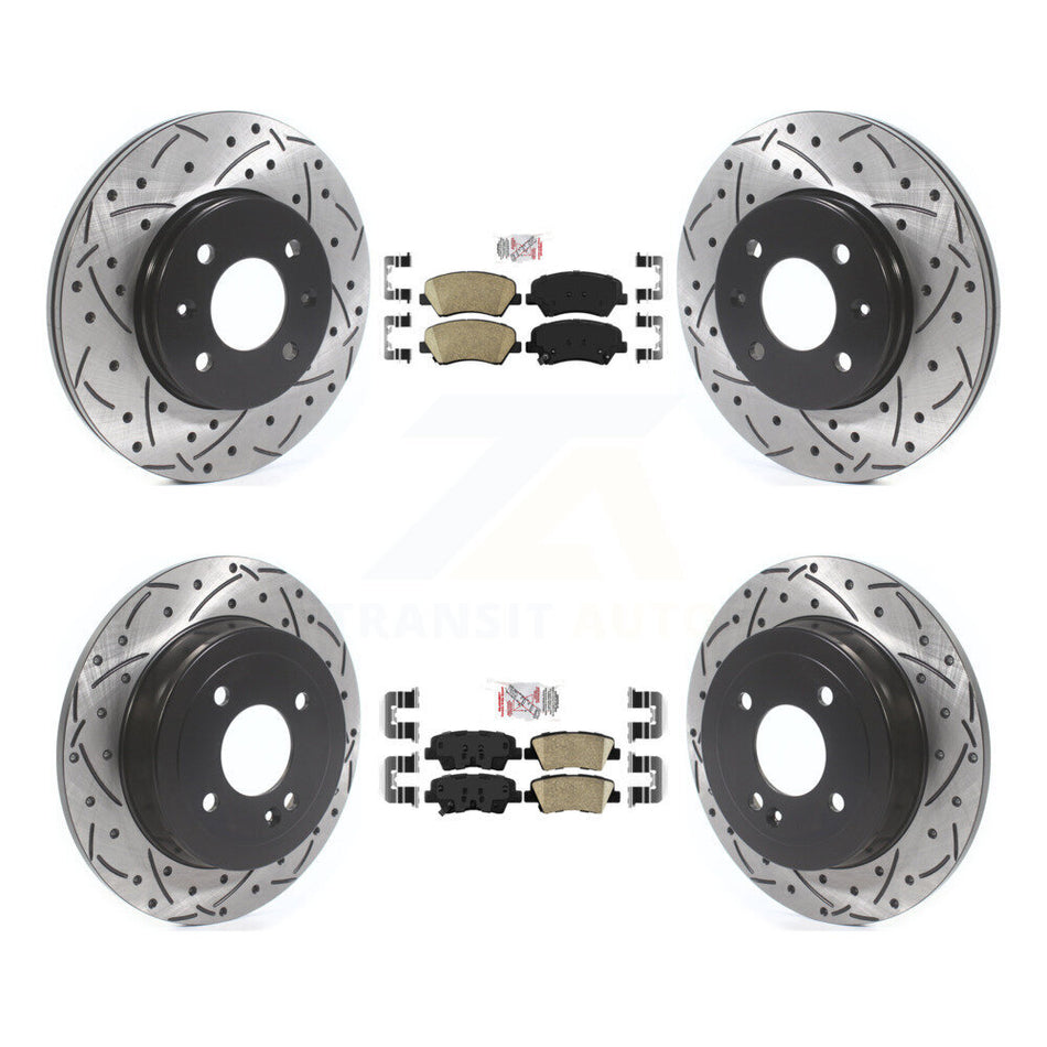 Front Rear Ceramic Pad Coated Drill Slot Disc Brake Rotors Kit For Hyundai Accent Kia Rio KDA-101815