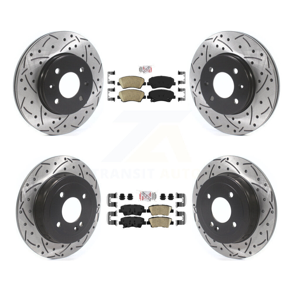 Front Rear Ceramic Pad Coated Drill Slot Disc Brake Rotors Kit For Hyundai Accent Kia Rio KDA-101816