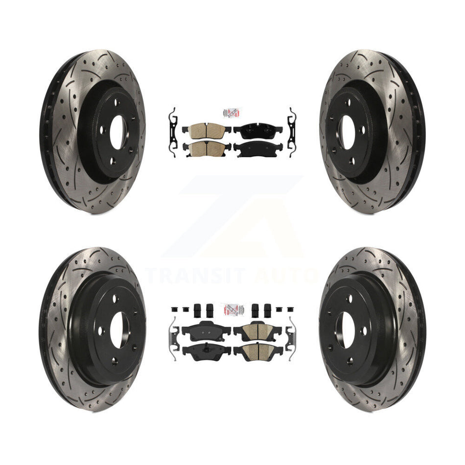 Front Rear Ceramic Pad Coated Drill Slot Disc Brake Rotors Kit For Jeep Grand Cherokee WK KDA-101819