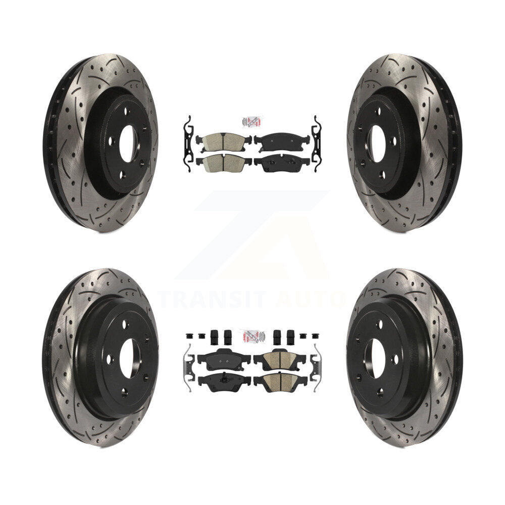 Front Rear Ceramic Pad Coated Drill Slot Disc Brake Rotors Kit For Jeep Grand Cherokee WK KDA-101831
