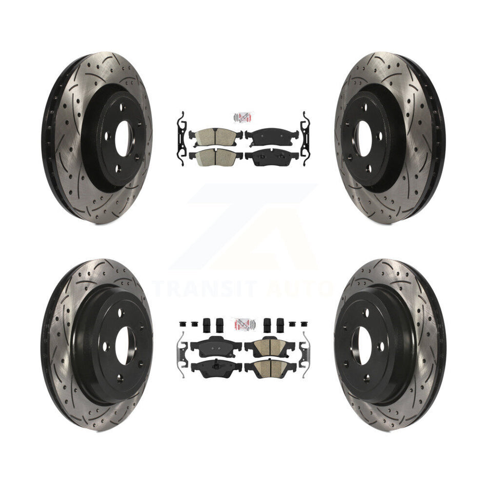 Front Rear Ceramic Pad Coated Drill Slot Disc Brake Rotors Kit For Jeep Grand Cherokee WK KDA-101831