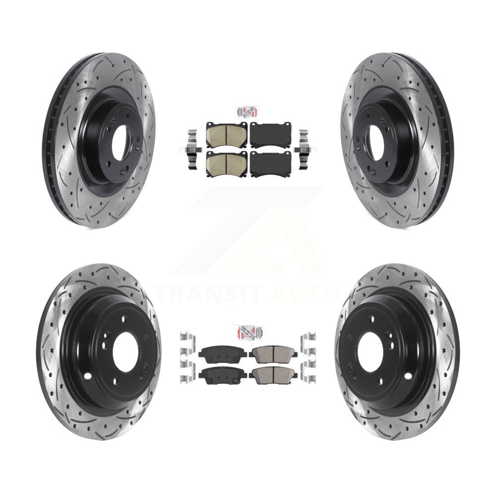 Front Rear Ceramic Pad Drill Slot Disc Brake Rotor Kit For 2012-2014 Hyundai Genesis 5.0L KDA-101835