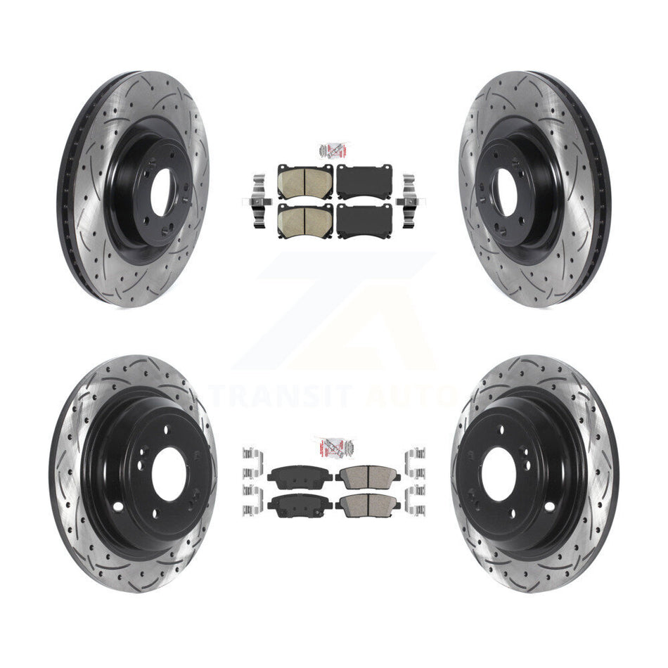 Front Rear Ceramic Pad Drill Slot Disc Brake Rotor Kit For 2012-2014 Hyundai Genesis 5.0L KDA-101835