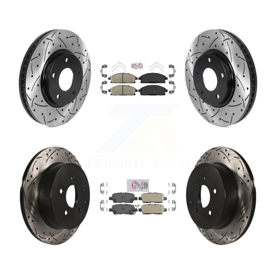 Front Rear Ceramic Pad Coated Drill Slot Disc Brake Rotors Kit For 2004-2009 Nissan Quest KDA-101837