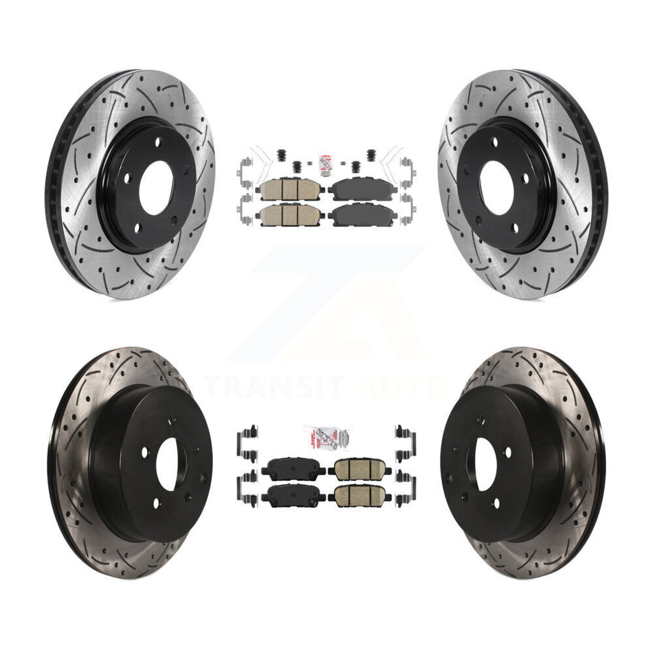 Front Rear Ceramic Pad Coated Drill Slot Disc Brake Rotors Kit For 2011-2017 Nissan Quest KDA-101844