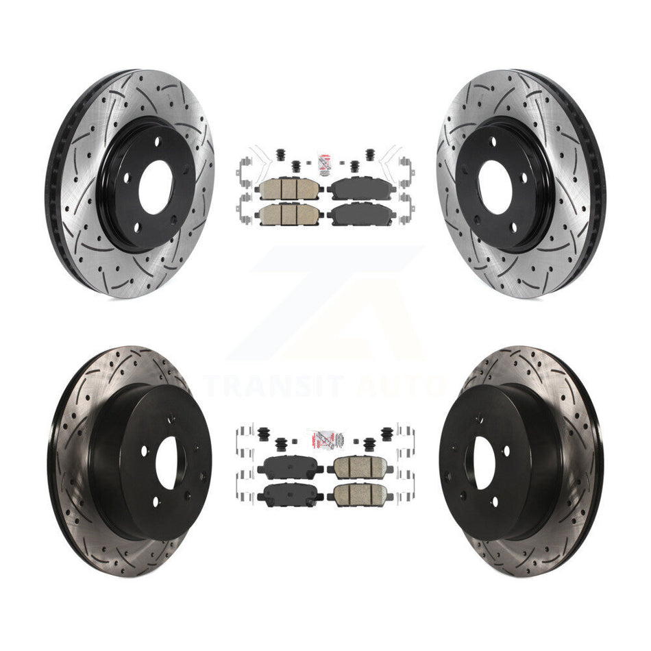 Front Rear Ceramic Pad Coated Drill Slot Disc Brake Rotors Kit For 2011-2017 Nissan Quest KDA-101845