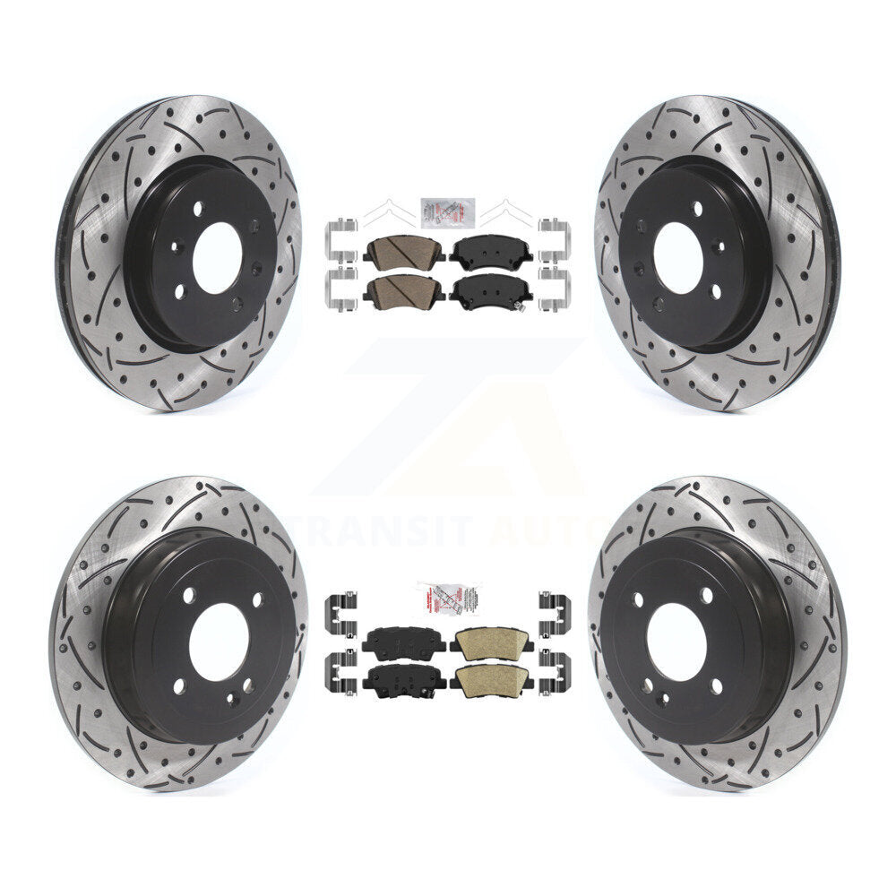 Front Rear Ceramic Pad Coated Drill Slot Disc Brake Rotors Kit For Kia Rio Hyundai Accent KDA-101848