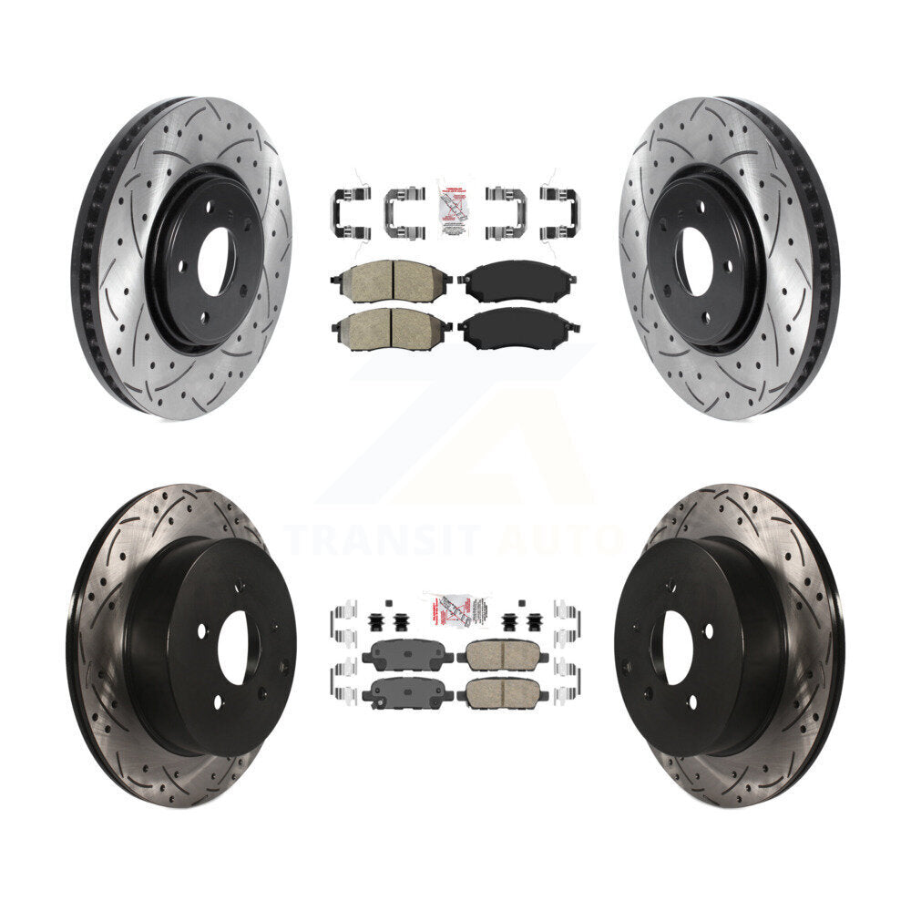 Front Semi-Metallic Rear Ceramic Pad Drilled Slot Brake Rotor Kit For 09-12 INFINITI FX35 KDA-101851