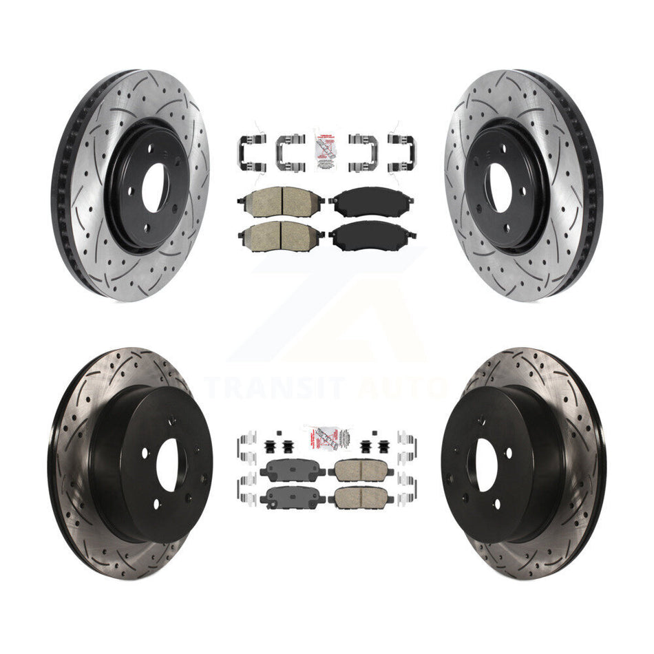 Front Semi-Metallic Rear Ceramic Pad Drilled Slot Brake Rotor Kit For 09-12 INFINITI FX35 KDA-101851