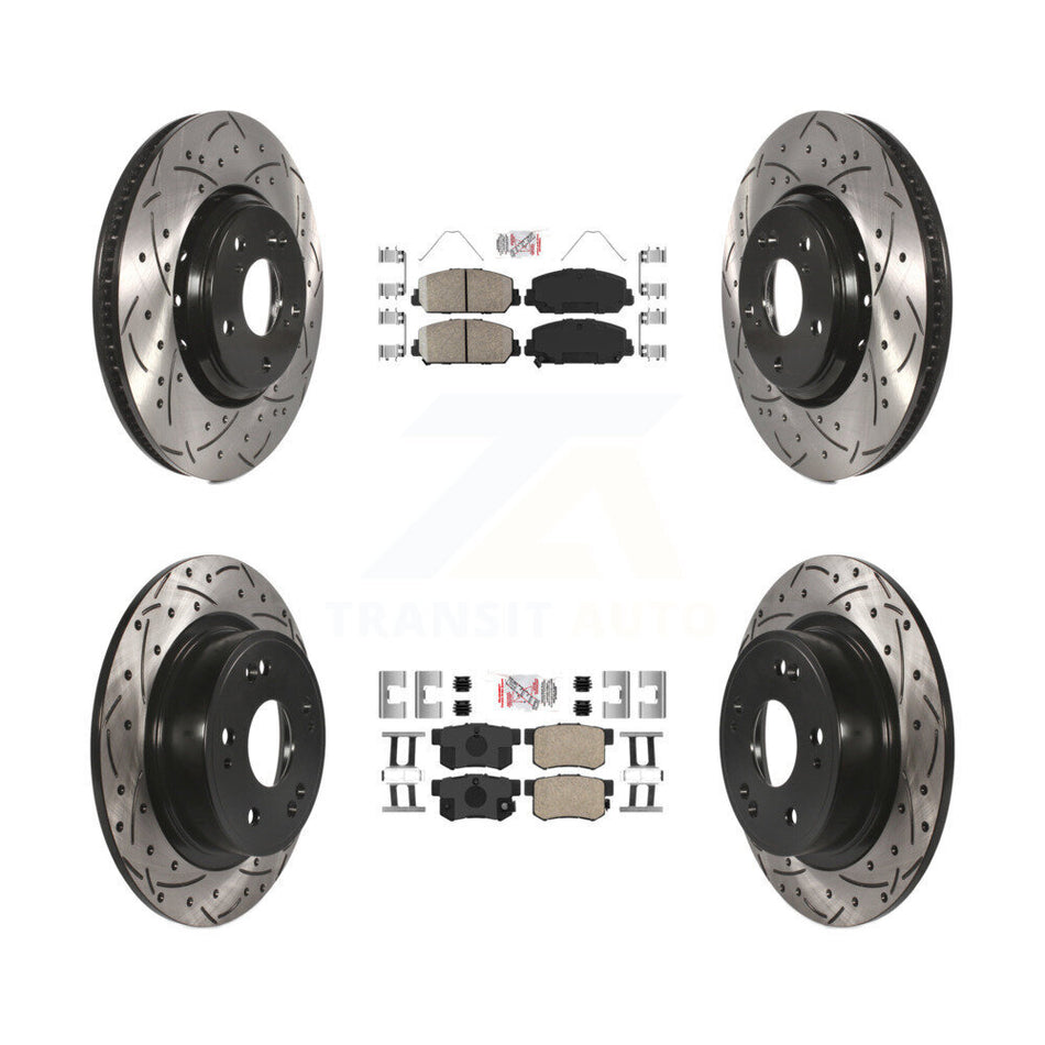 Front Rear Ceramic Pad & Coated Drilled Slot Disc Brake Rotor Kit For 2017-2022 Acura ILX KDA-101855
