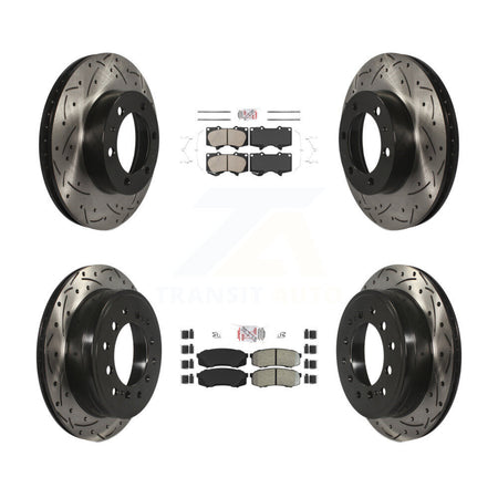 Front Ceramic Rear Semi-Metallic Pad & Drilled Slot Brake Rotor Kit For Toyota FJ Cruiser KDA-101860