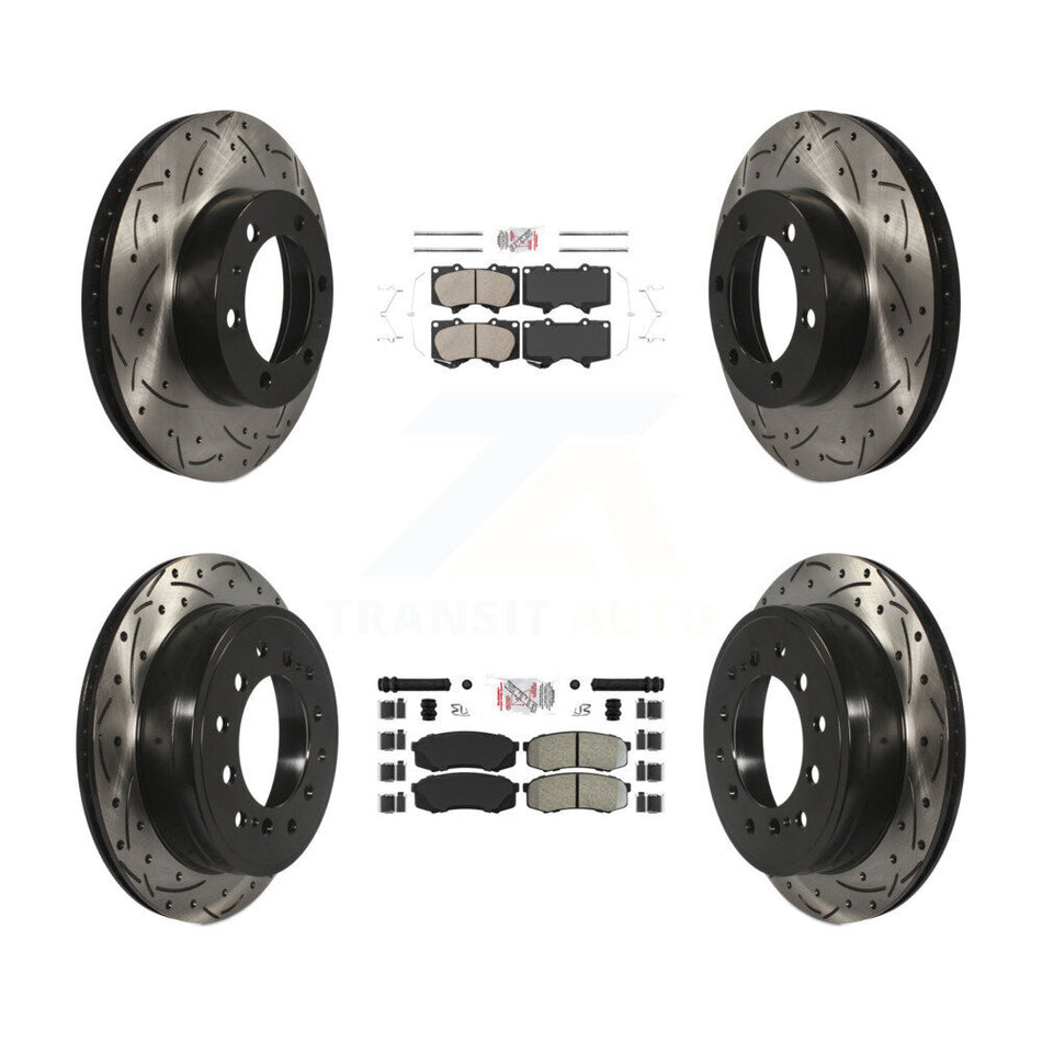 Front Ceramic Rear Semi-Metallic Pad & Drilled Slot Brake Rotor Kit For Toyota FJ Cruiser KDA-101861