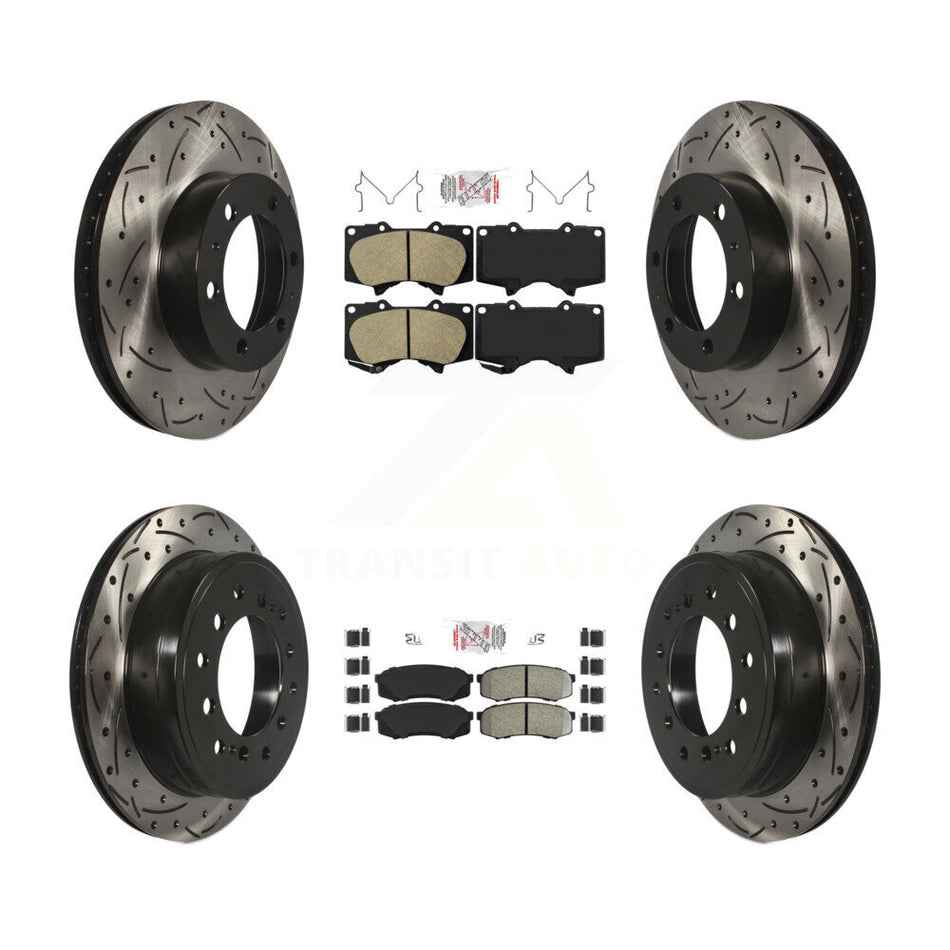 Front Ceramic Rear Semi-Metallic Pad & Drilled Slot Brake Rotor Kit For Toyota FJ Cruiser KDA-101862
