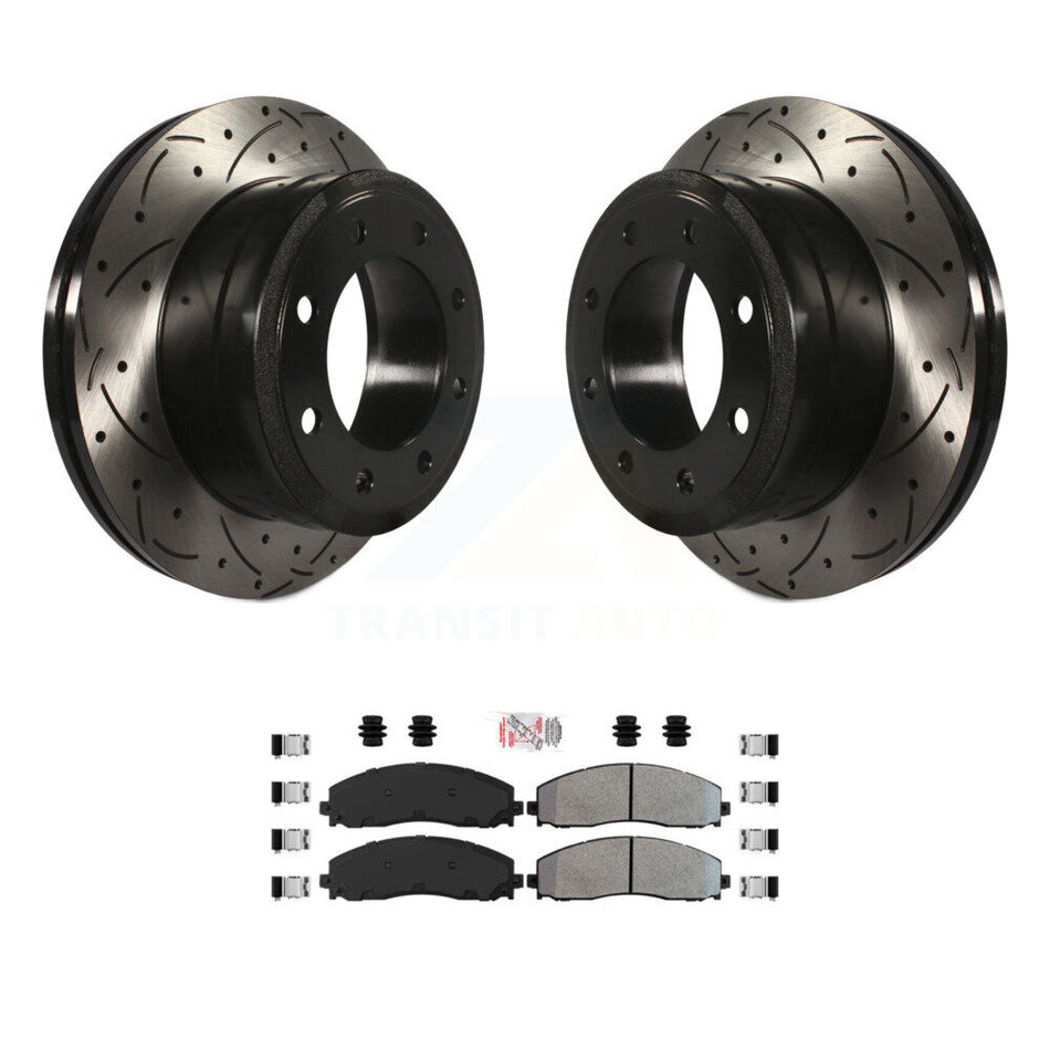 Rear Drilled Slot Disc Brake Rotors Semi-Metallic Pad Kit For Ford F-350 Super Duty F-250 KDA-101886