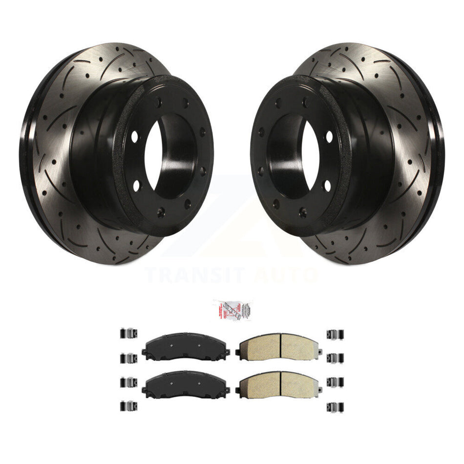 Rear Drilled Slot Disc Brake Rotors Semi-Metallic Pad Kit For Ford F-350 Super Duty F-250 KDA-101887