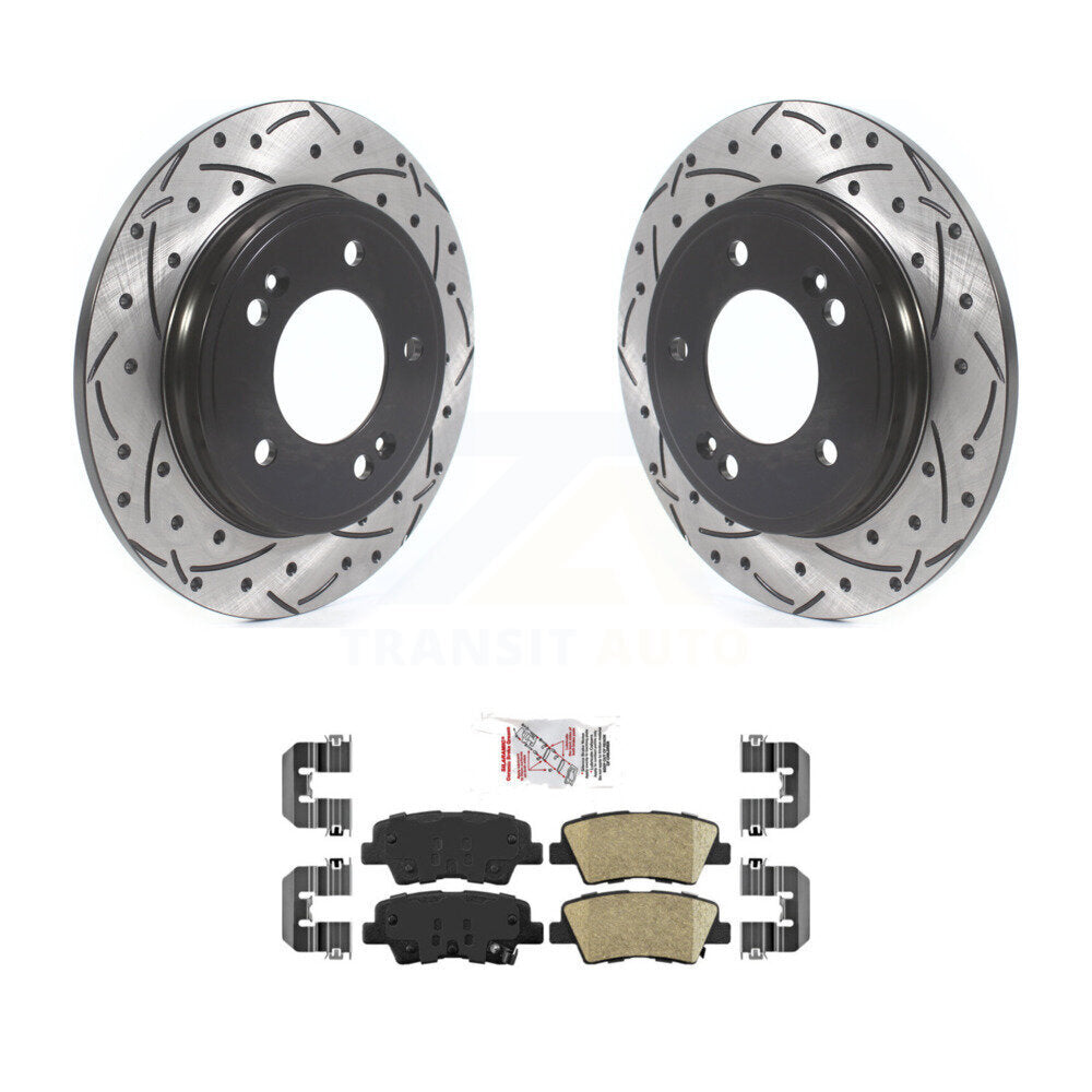 Rear Drill Slot Disc Brake Rotor Ceramic Pad Kit For Hyundai Elantra Kia Forte Ioniq Niro KDA-101890