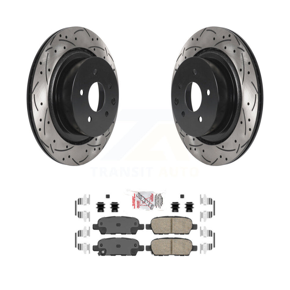 Rear Coated Drilled Slotted Disc Brake Rotor And Ceramic Pad Kit For INFINITI G37 G35 Q60 KDA-101899