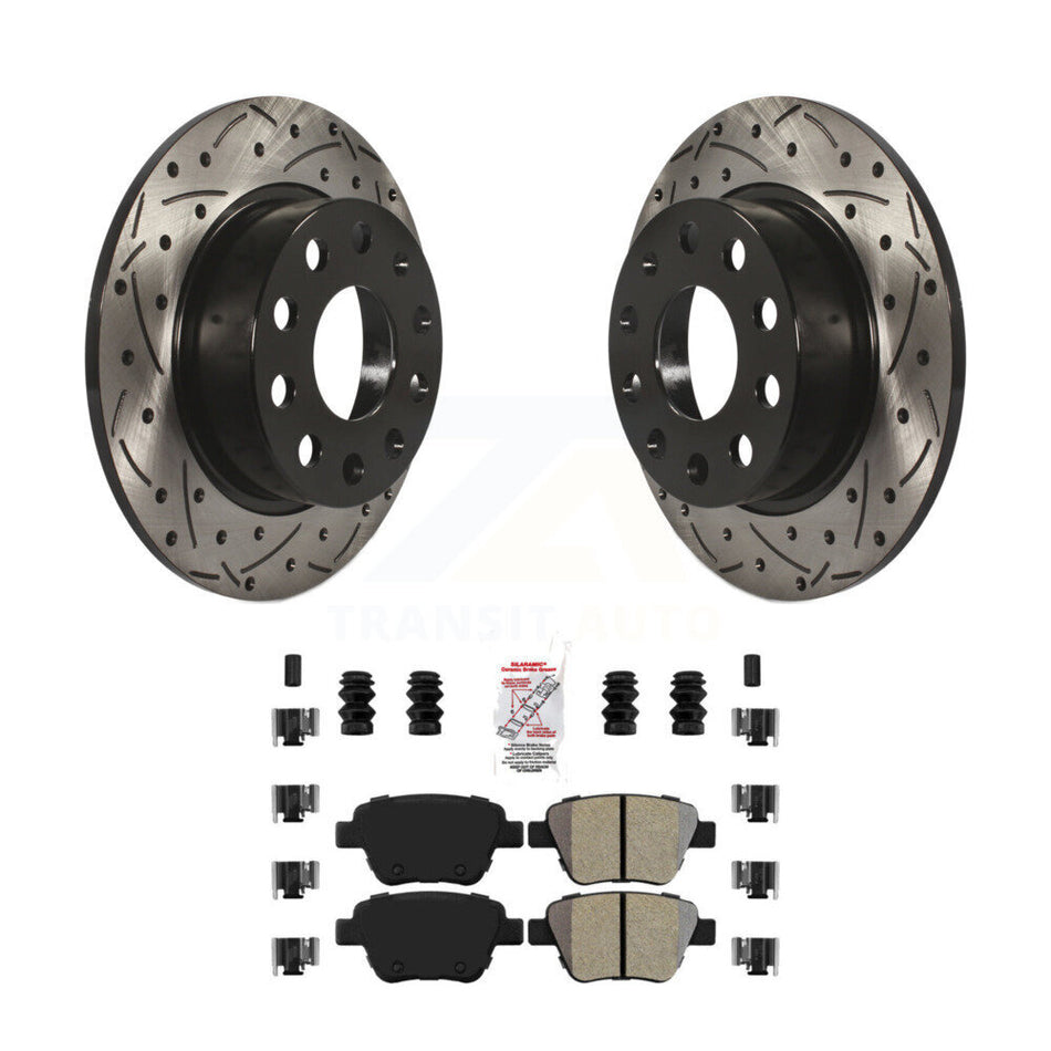 Rear Drilled Slot Brake Rotors Semi-Metallic Pad Kit For Volkswagen Jetta Eos Audi A3 GTI KDA-101934