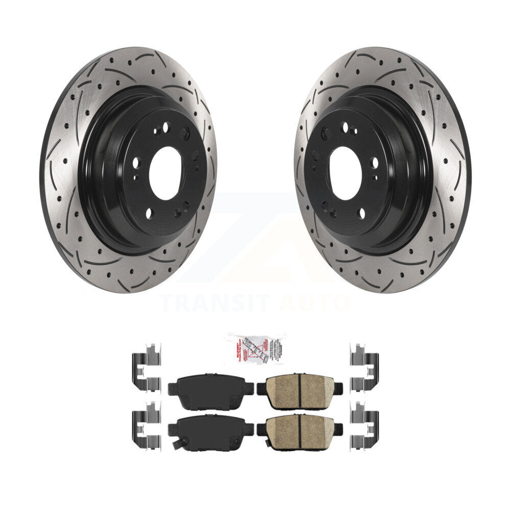 Rear Coated Drilled Slotted Disc Brake Rotors And Ceramic Pads Kit For 2009-2014 Acura TL KDA-101952