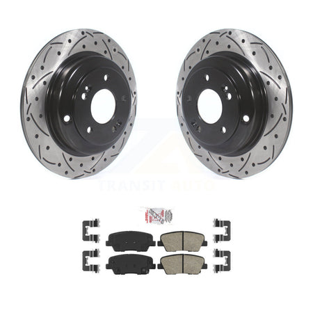 Rear Coated Drilled Slotted Disc Brake Rotors & Ceramic Pad Kit For Hyundai Genesis Coupe KDA-101974