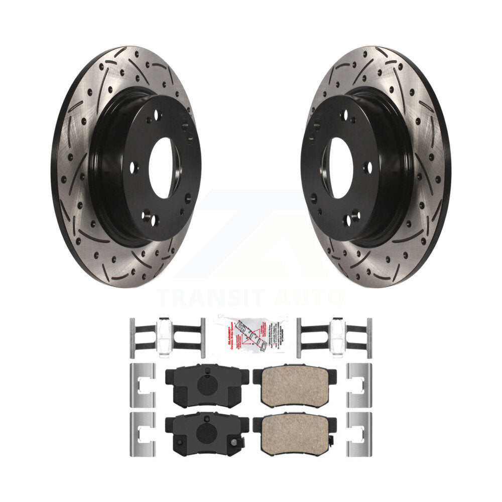 Rear Coated Drilled Slot Disc Brake Rotor & Ceramic Pad Kit For Honda Civic Acura CSX ILX KDA-101978