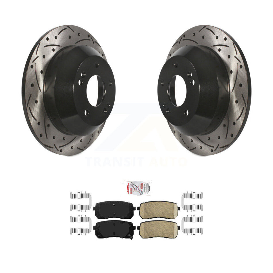 Rear Coated Drilled Slotted Disc Brake Rotor And Ceramic Pad Kit For 2015-2021 Kia Sedona KDA-102007