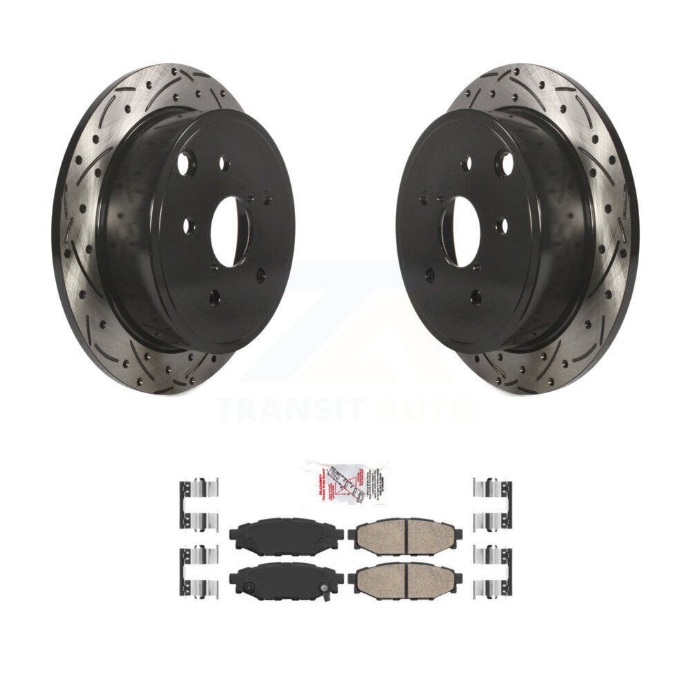 Rear Coated Drilled Slotted Disc Brake Rotors And Ceramic Pads Kit For Subaru WRX KDA-102015