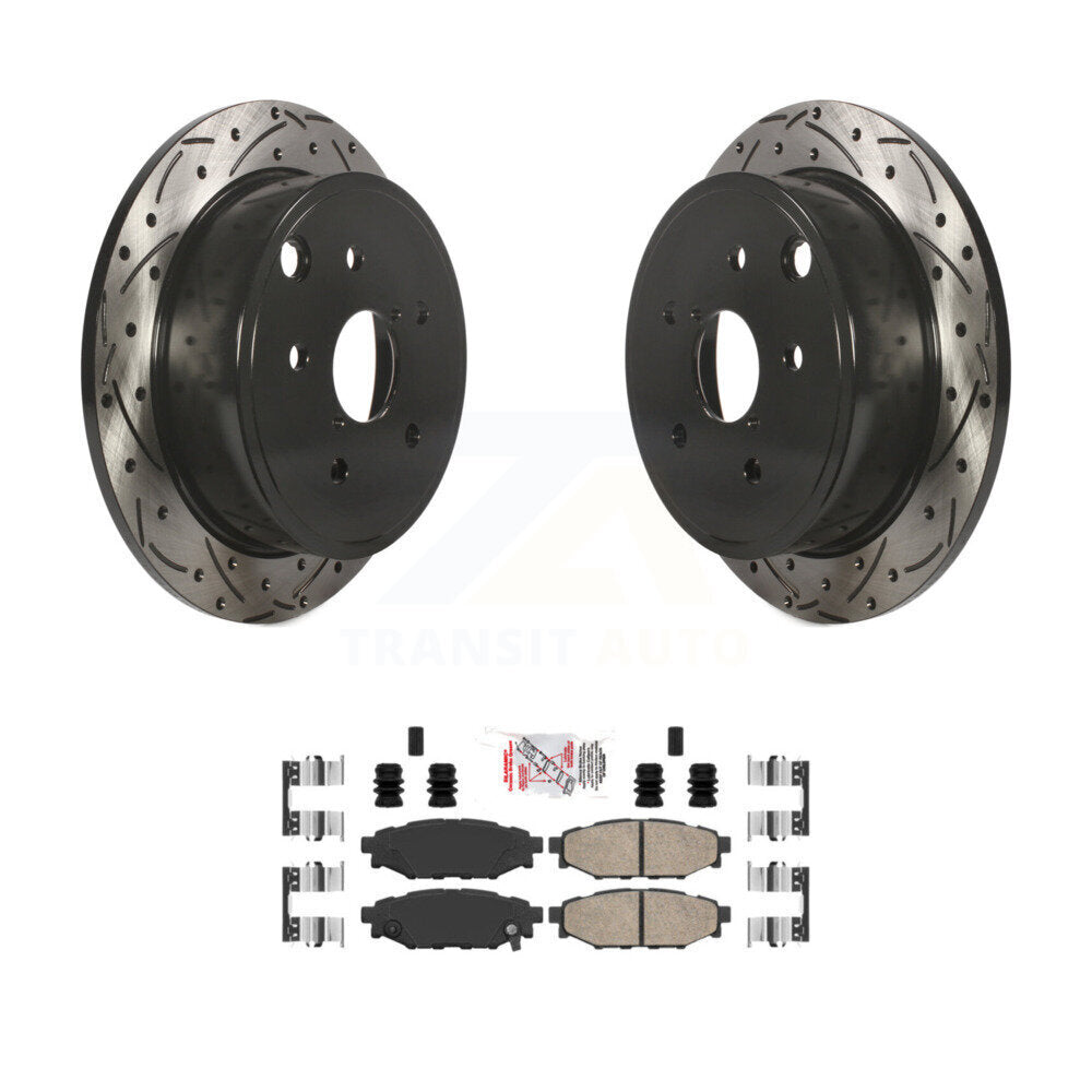 Rear Coated Drilled Slotted Disc Brake Rotors And Ceramic Pads Kit For Subaru WRX KDA-102016