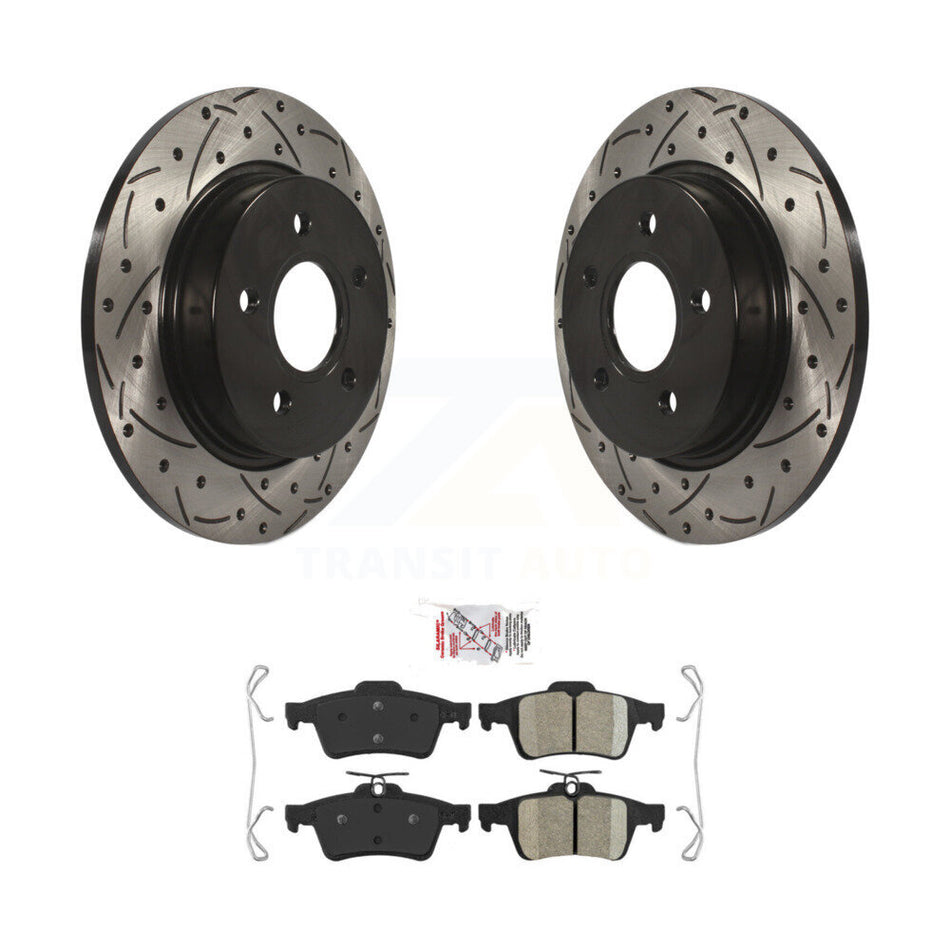 Rear Coated Drilled Slotted Disc Brake Rotors And Ceramic Pads Kit For Ford Focus KDA-102055
