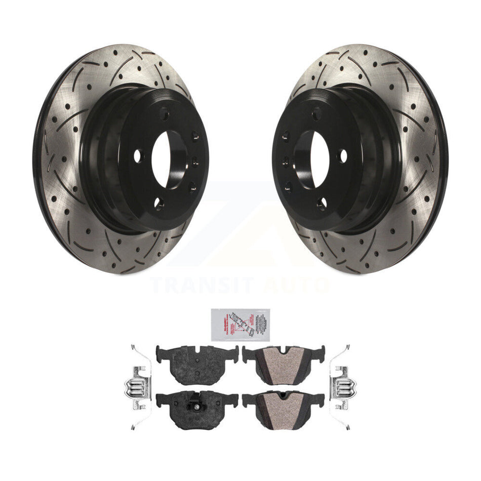 Rear Coated Drilled Slotted Disc Brake Rotors And Semi-Metallic Pads Kit For BMW X5 X6 KDA-102074