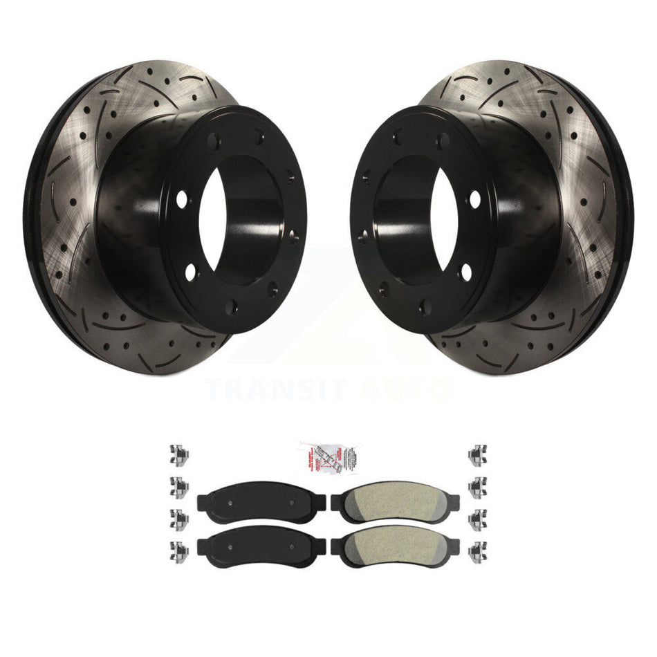 Rear Drilled Slot Disc Brake Rotors Semi-Metallic Pad Kit For Ford F-250 Super Duty F-350 KDA-102114