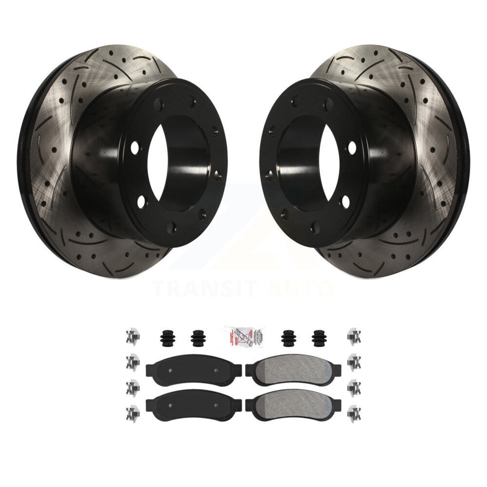 Rear Drilled Slot Disc Brake Rotors Semi-Metallic Pad Kit For Ford F-250 Super Duty F-350 KDA-102115