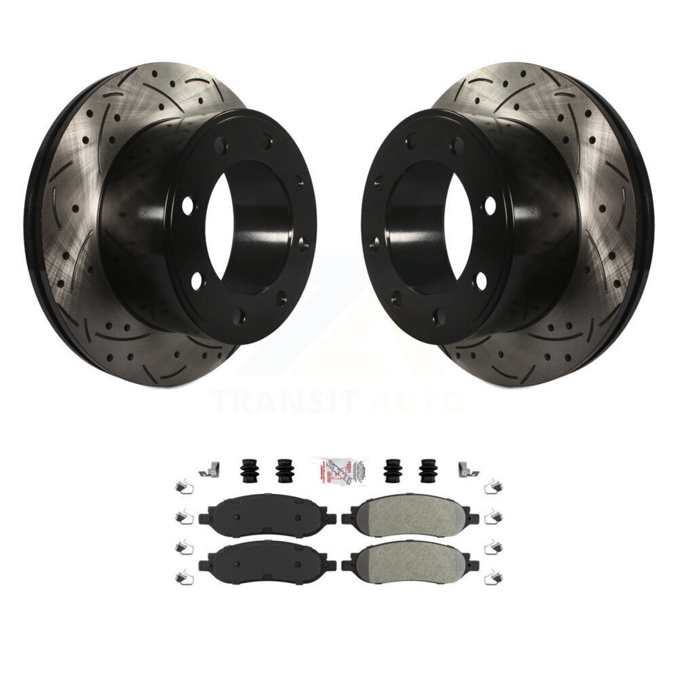 Rear Drilled Slot Disc Brake Rotors Semi-Metallic Pad Kit For Ford F-350 Super Duty F-250 KDA-102116