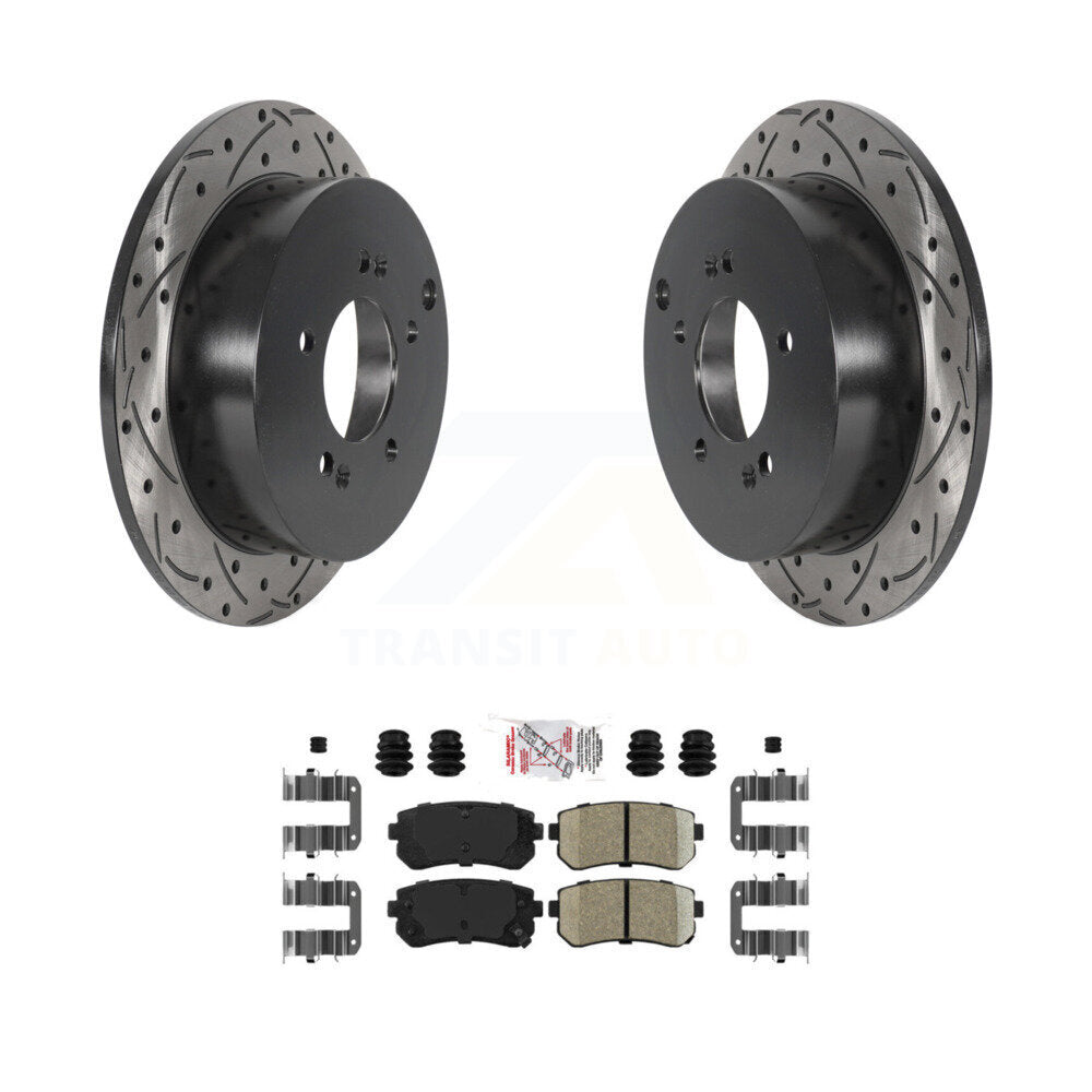 Rear Coat Drill Slot Disc Brake Rotor Ceramic Pad Kit For Hyundai Tucson Kia Sportage AWD KDA-102179