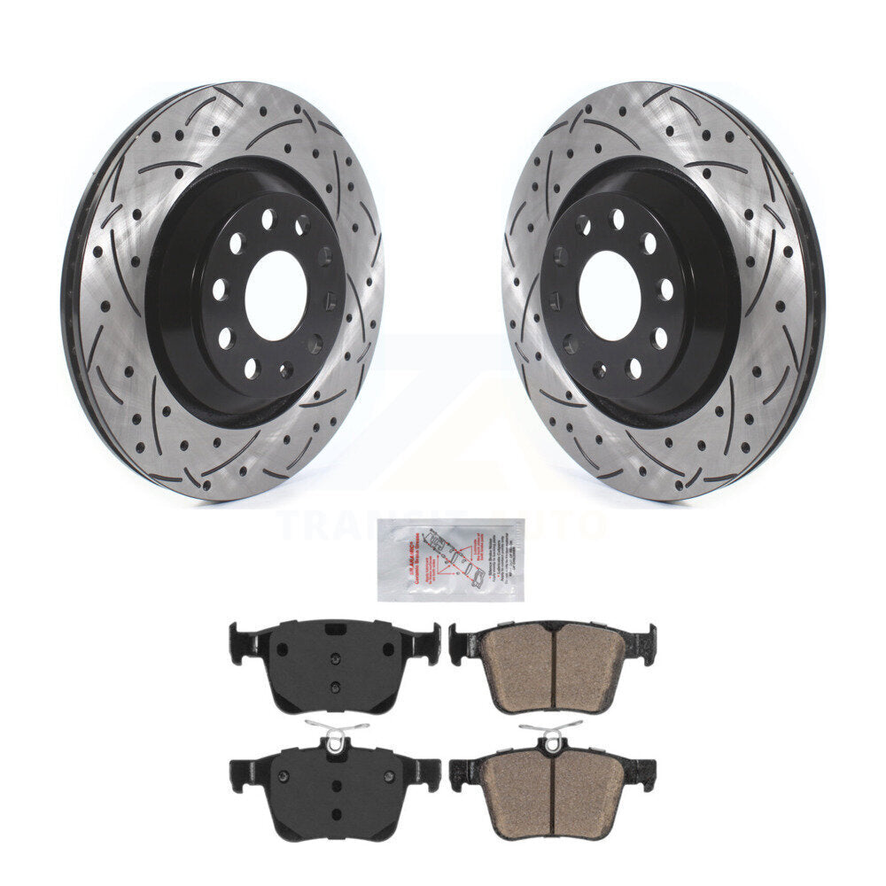 Rear Coated Drilled Slotted Disc Brake Rotors Ceramic Pad Kit For Volkswagen Atlas Golf R KDA-102204