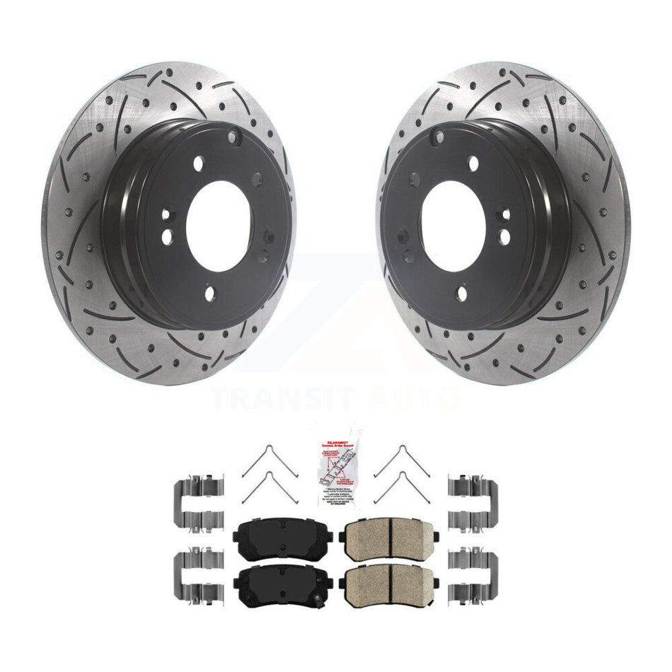 Rear Coated Drilled Slot Disc Brake Rotor & Ceramic Pad Kit For Hyundai Sonata Kia Optima KDA-102214