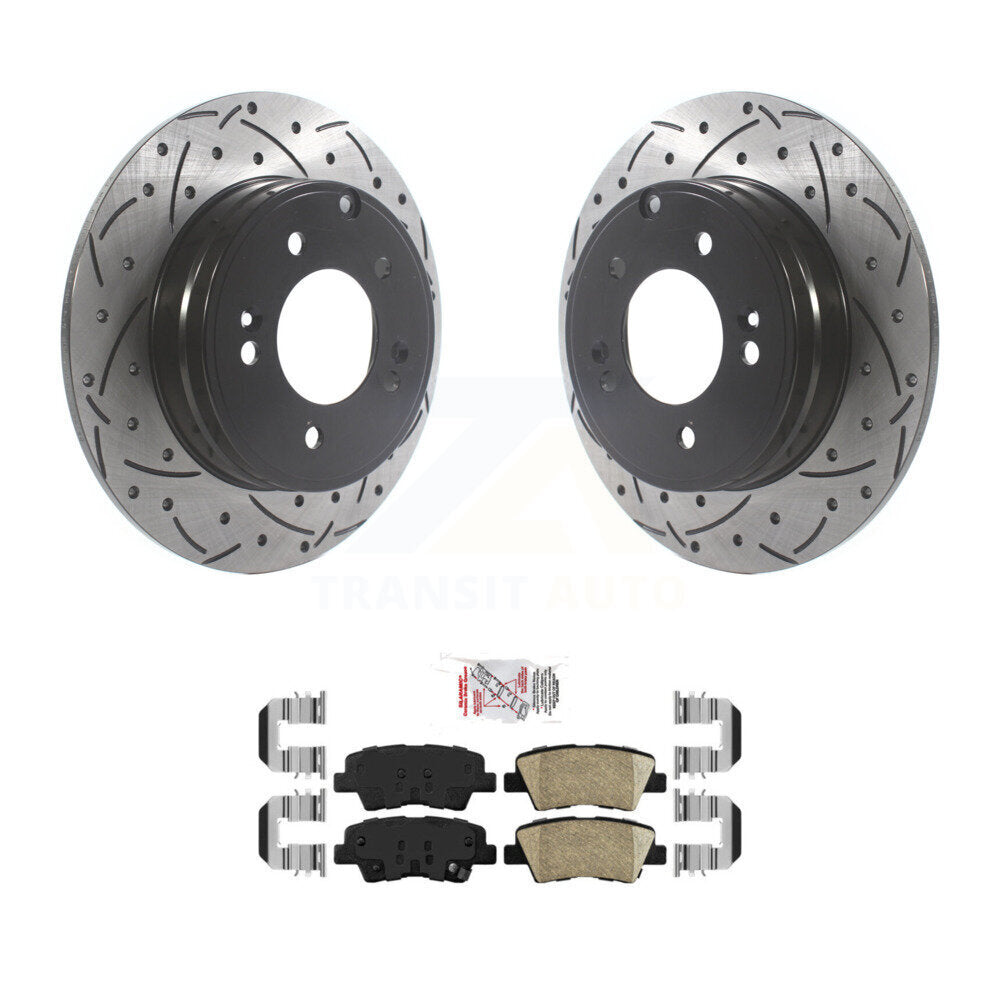 Rear Coated Drilled Slot Disc Brake Rotor & Ceramic Pad Kit For Hyundai Sonata Kia Optima KDA-102218