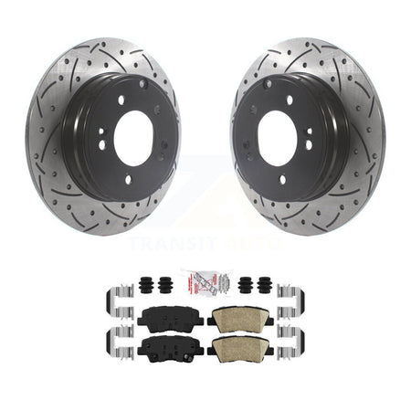 Rear Coated Drilled Slot Disc Brake Rotor & Ceramic Pad Kit For Hyundai Sonata Kia Optima KDA-102219