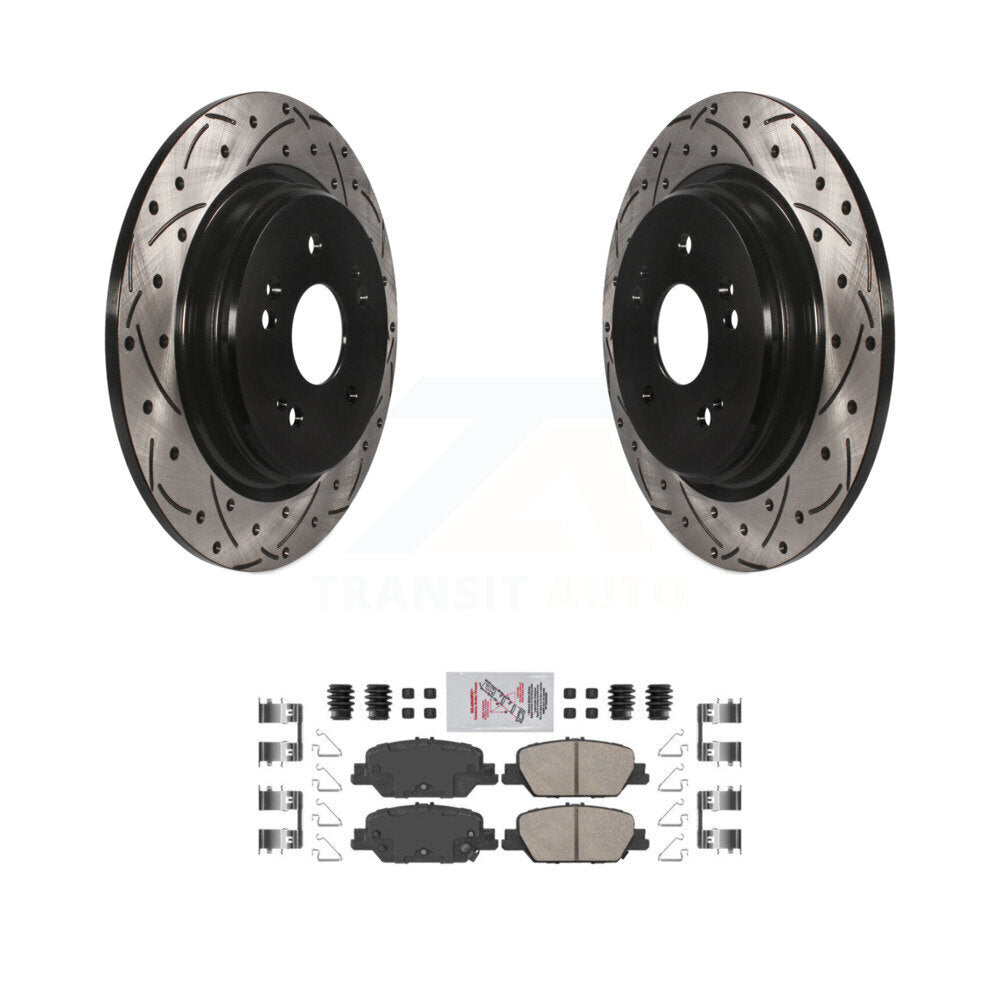 Rear Coated Drilled Slotted Disc Brake Rotor And Ceramic Pad Kit For 2017-2024 Honda CR-V KDA-102222