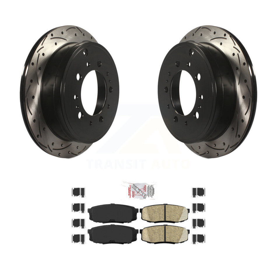 Rear Drilled Slot Brake Rotors Ceramic Pad Kit For Toyota Tundra Sequoia Lexus LX570 Land KDA-102224