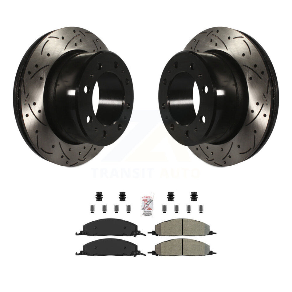 Rear Coat Drill Slot Disc Brake Rotors Semi-Metallic Pad Kit For Ram 3500 2500 1500 Dodge KDA-102236