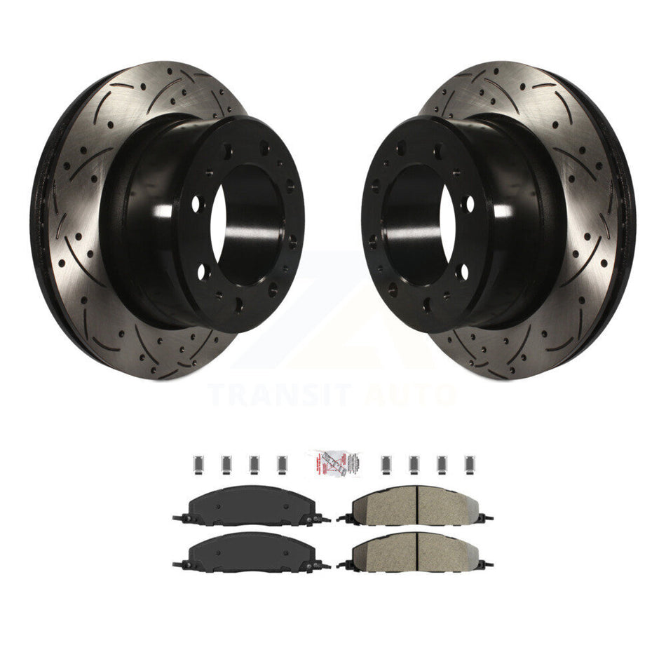 Rear Coat Drill Slot Disc Brake Rotors Semi-Metallic Pad Kit For Ram 3500 2500 1500 Dodge KDA-102237