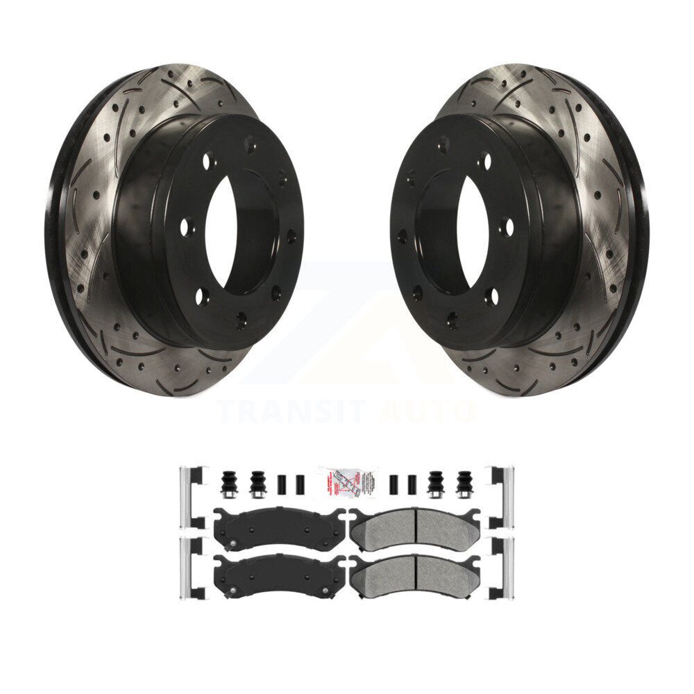 Rear Drill Slot Brake Rotor Semi-Metallic Pad Kit For Chevrolet GMC Sierra 2500 HD Hummer KDA-102267